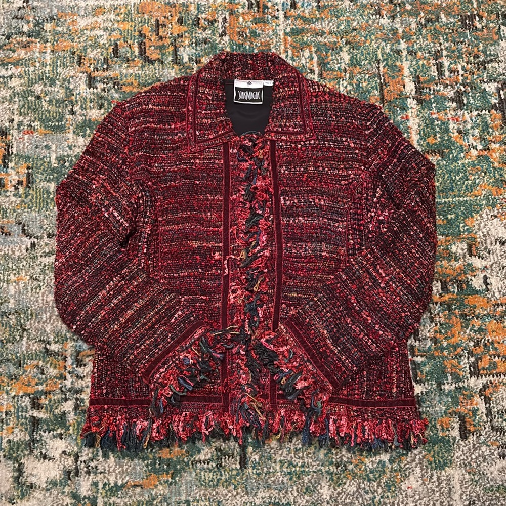 ANTHROPOLOGIE Bought YAK MAGIK Colorful Fringe Tweed Jacket, Size Medium